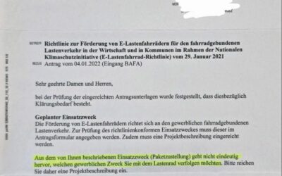 Förderung für ein Lastenrad im Bereich „Paketdienst“
