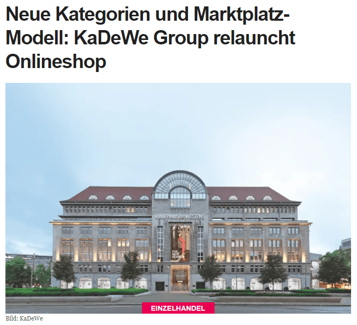 Neue Kategorien und Marktplatz-Modell: THE KADEWE GROUP GmbH relauncht Onlineshop