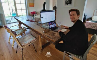 Marcel Thielemeyer working from the patio