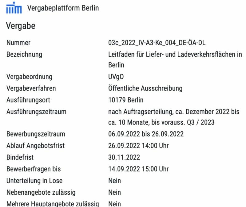 Ausschreibung Leitfaden für Liefer- und Ladeverkehrsflächen